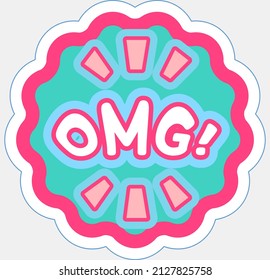 Comic speech bubble with expression text OMG. Conversation phrase in form of sticker. Cartoon style patch badge with text. Design element for talking. Wondering lettering, oh my god sticker