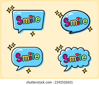 Comic speech bubble with expression text smile. Vector illustration in retro pop art style