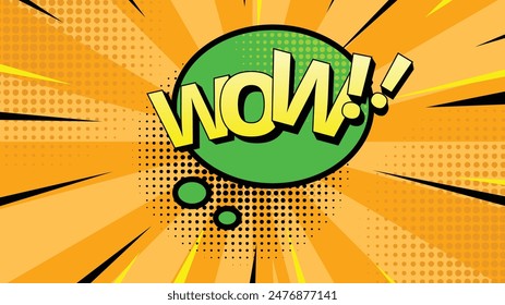 Comic speech bubble with expression text Wow!. Colorful cartoon illustration in retro pop art style on halftone background