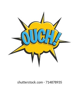 Comic speech bubble with expression text OUCH. Vector bright dynamic cartoon illustration Comic speech bubble in color style isolated on white background. Comic bubble element for game and cartoon