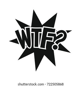 Comic speech bubble with expression text WTF. Comic speech bubble black simple silhouette vector illustration for games, cartoon, animation and web