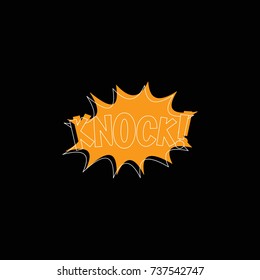 Comic speech bubble with expression text KNOCK. Comic speech bubble color doodle vector illustration for games, cartoon, animation and web