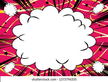 comic speech bubble with flying ribbons