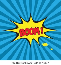 Comic speech bubble. Funny comics explosion vector. Sunburst with fun text. Comic book art background