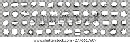 Comic, speech and bubble icon collection in black. Set of comic bubbles, speech clouds, explosion shapes, dialog boxes