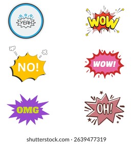 Comic speech bubble icons set, expression including yeah,wow,Oh omg,No sticker best for graphics.