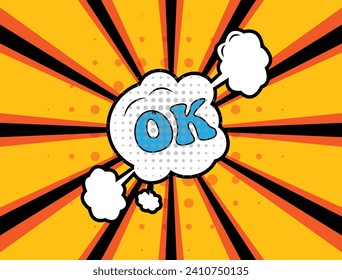 Comic speech bubble illustration. Ok sign in comic style. Vector Illustration.