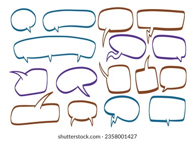 Comic Speech Bubble Illustration. Set of Dialog cloud. Message and communication. Cartoon talk balloon for chat text. Empty sketch element, doodle shape