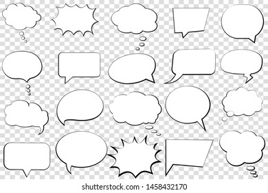 Comic Speech Bubble Isolated Sticker Vector Icon. Empty Cartoon Bubble Speech Tag Icons. Cloud Bubble Speech Design For Text, Thought, Talk, Message, Dialogue. Balloon Bubble Empty Speech Textbox