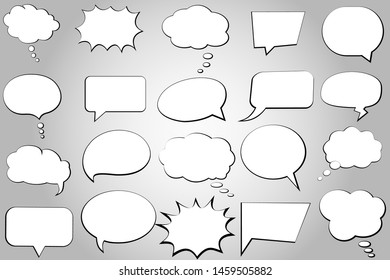 Comic speech bubble isolated sticker vector icon set. Empty cartoon bubble speech icons collection. Cloud bubble speech design for text, talk, message, dialogue. Balloon bubble empty speech textbox