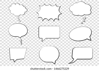 Comic Speech Bubble Isolated Sticker Vector Icon Set. Cartoon Bubble Speech Tag Icons Collection. Cloud Bubble Speech Design For Text, Talk, Message, Dialogue. Balloon Bubble Speech Textbox Banner