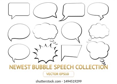 Comic speech bubble isolated sticker vector icon set. Empty tag cartoon text cloud design element collection for speak, thought, talk, fact, message, dialogue. Balloon box banner textbox with space