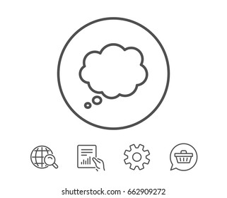 Comic Speech bubble line icon. Chat sign. Communication or Comment symbol. Hold Report, Service and Global search line signs. Shopping cart icon. Editable stroke. Vector