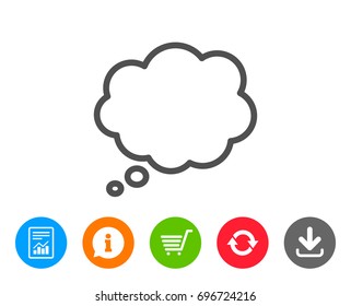 Comic Speech bubble line icon. Chat sign. Communication or Comment symbol. Report, Information and Refresh line signs. Shopping cart and Download icons. Editable stroke. Vector