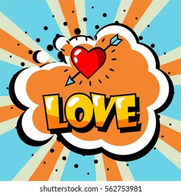 Comic speech bubble. Love cartoon explosion. Falling in love. Vector illustration.
