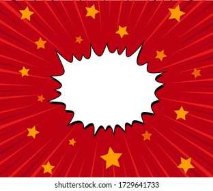 Comic speech bubble on the rays red background. Comic book template. Vector illustration