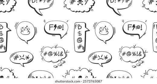 Comic Speech Bubble Pattern with Swear Symbols, Hand-Drawn Doodle Style, Ideal for Comic Strips, Digital Design, Backgrounds, and Humorous Illustrations