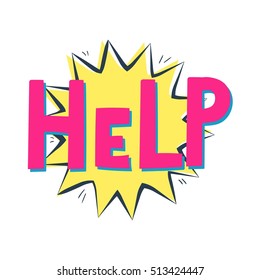Comic speech bubble. Pop art comic sticker. Help.