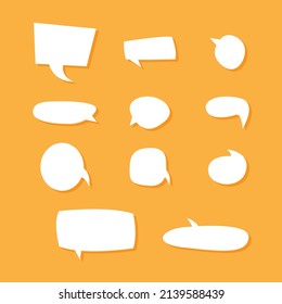 Comic speech bubble set cartoon empty text box clouds with orange background