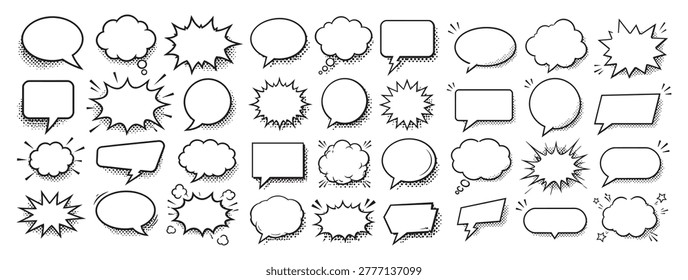 Comic Speech Bubble Set Hand Drawn Dialog Box Collection Pop Art Cartoon Vector Elements