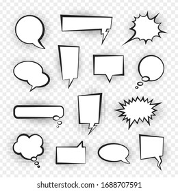 Comic speech bubble set, talk and chat design. Blank discussion collection. Vector speech bubble illustration on white background