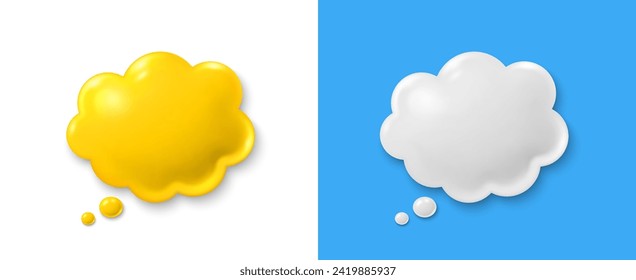 Comic speech bubble set. Yellow chat comment 3d icon. Talk message box. Modern realistic 3d design. Support comic speech bubble, chat message box. Social media dialog banner. Vector