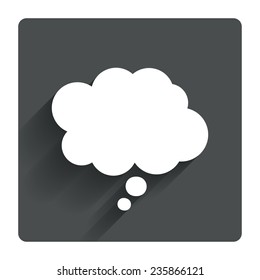Comic speech bubble sign icon. Chat think symbol. Gray flat square button with shadow. Modern UI website navigation. Vector