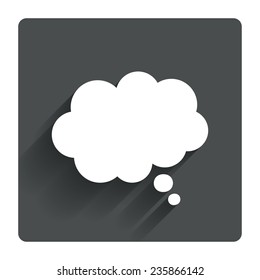 Comic speech bubble sign icon. Chat think symbol. Gray flat square button with shadow. Modern UI website navigation. Vector