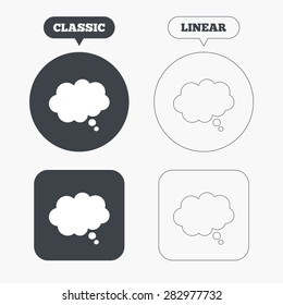 Comic speech bubble sign icon. Chat think symbol. Classic and line web buttons. Circles and squares. Vector