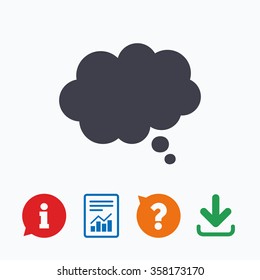 Comic speech bubble sign icon. Chat think symbol. Information think bubble, question mark, download and report.