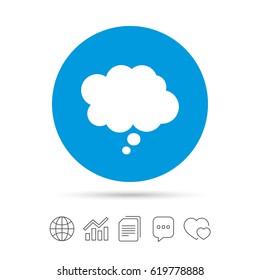 Comic speech bubble sign icon. Chat think symbol. Copy files, chat speech bubble and chart web icons. Vector