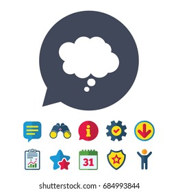 Comic speech bubble sign icon. Chat think symbol. Information, Report and Speech bubble signs. Binoculars, Service and Download, Stars icons. Vector