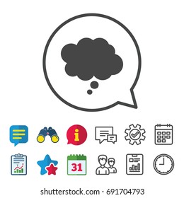 Comic speech bubble sign icon. Chat think symbol. Information, Report and Calendar signs. Group, Service and Chat line icons. Vector