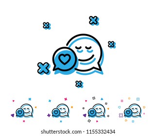 Comic speech bubble with Smile line icon. Chat emotion with heart sign. Line icon with geometric elements. Bright colourful design. Vector