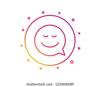 Comic speech bubble with Smile line icon. Chat emotion sign. Gradient pattern line button. Smile icon design. Geometric shapes. Vector