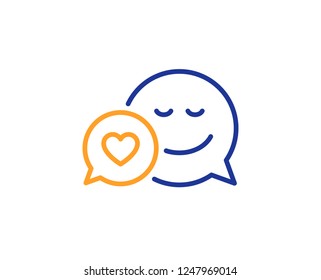 Comic speech bubble with Smile line icon. Chat emotion with heart sign. Colorful outline concept. Blue and orange thin line color icon. Dating Vector