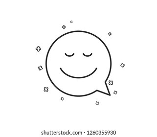 Comic speech bubble with Smile line icon. Chat emotion sign. Geometric shapes. Random cross elements. Linear Smile icon design. Vector