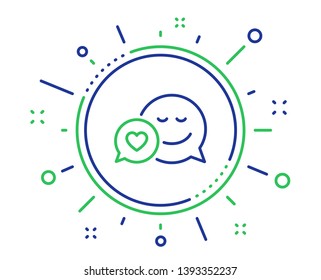 Comic speech bubble with Smile line icon. Chat emotion with heart sign. Quality design elements. Technology dating button. Editable stroke. Vector