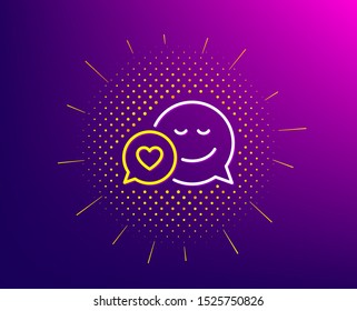 Comic speech bubble with Smile line icon. Halftone pattern. Chat emotion with heart sign. Gradient background. Dating line icon. Yellow halftone pattern. Vector