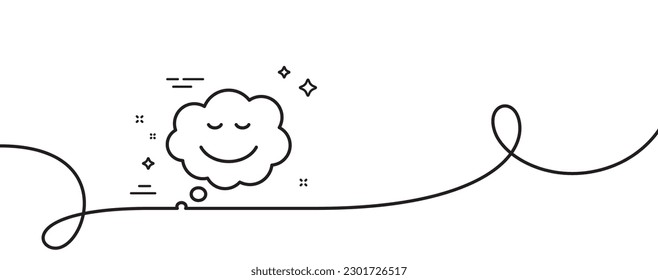 Comic speech bubble with Smile line icon. Continuous one line with curl. Chat emotion sign. Speech bubble single outline ribbon. Loop curve pattern. Vector