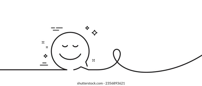 Comic speech bubble with Smile line icon. Continuous one line with curl. Chat emotion sign. Smile single outline ribbon. Loop curve pattern. Vector