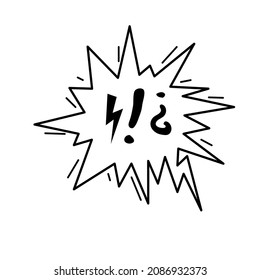 Comic speech bubble with swear words symbols. Doodle hand drawn angry speech bubble emoticon with curses, lightning. Vector illustration isolated on white.