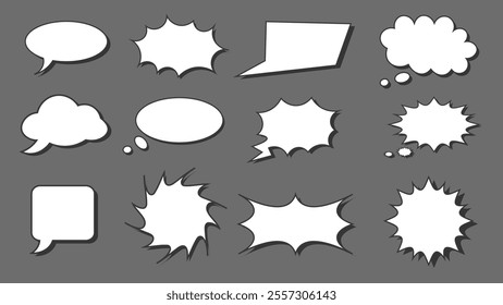 Comic Speech Bubble Text Collection on Gray Background. 