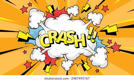 Burbuja de discurso cómico con texto Crash!, fondo de arte pop vintage de semitono colorido