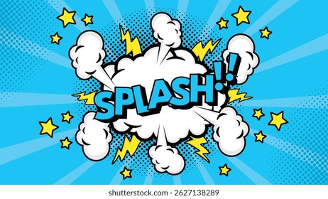 Comic speech bubble with text Hot Splash!, colorful halftone vintage pop art background design