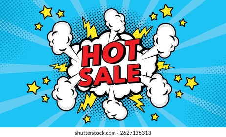 Comic speech bubble with text Hot Sale!, colorful halftone vintage pop art background design
