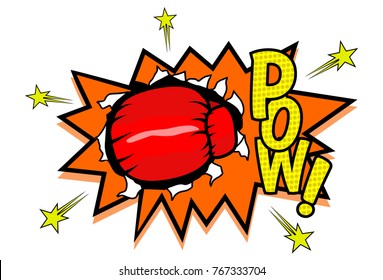 Comic Speech Bubble With Text Pow And Illustration Of Punching Glove, Vector