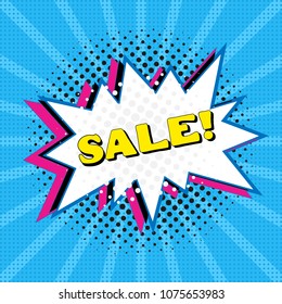 Comic speech bubble with text Sale, sound effect cloud of color phrase vector illustration
