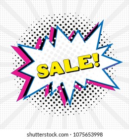 Comic speech bubble with text Sale, sound effect cloud of color phrase vector illustration