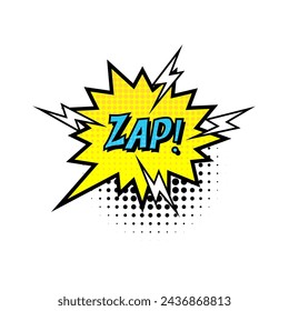 Comic speech bubble with text Zap isolated on white background. Cartoon style. Vector flat illustration.